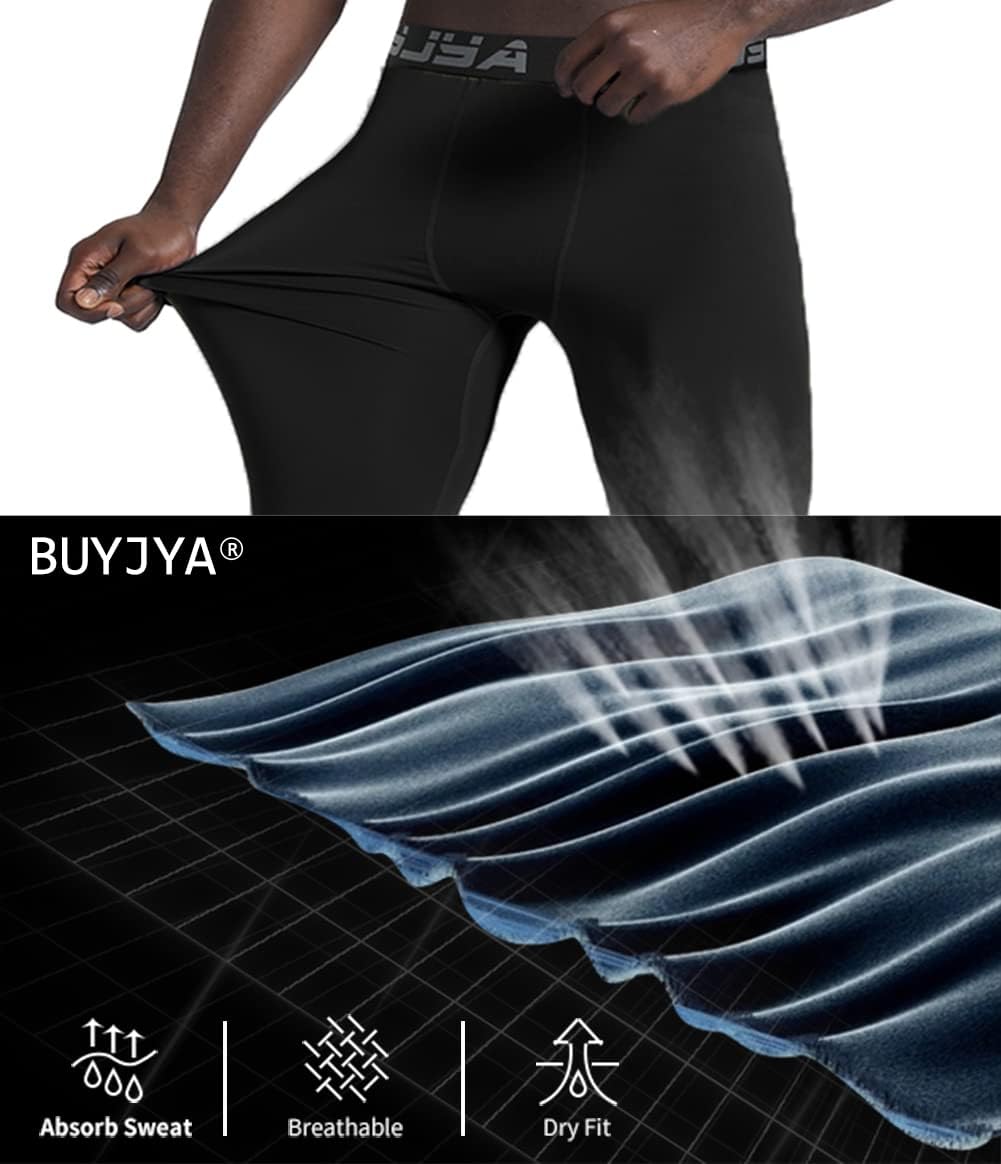 BUYJYA 3 or 5 Pack Men's Compression Pants Base Layer Tights Leggings