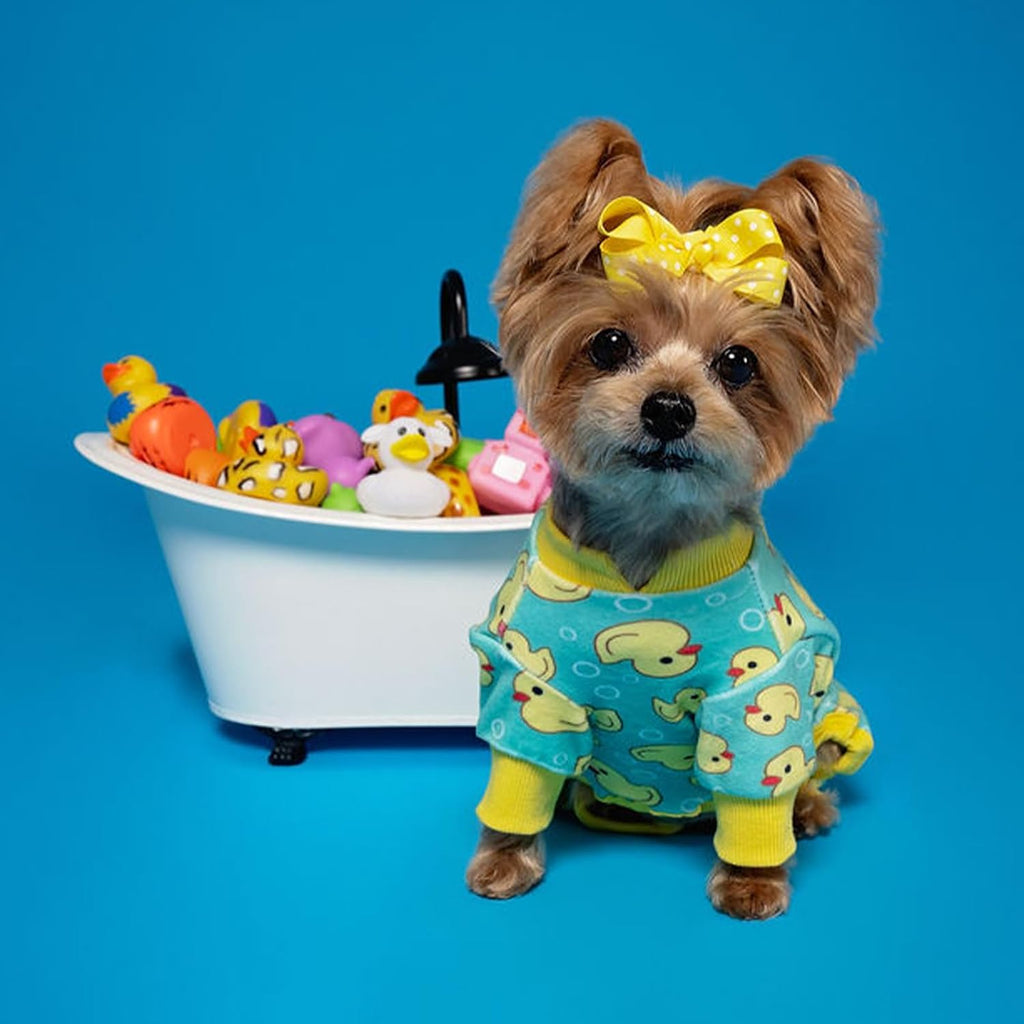 KYEESE Velvet Dog Pajamas for Small Dogs Soft Onesie Shirt, Yellow Duck