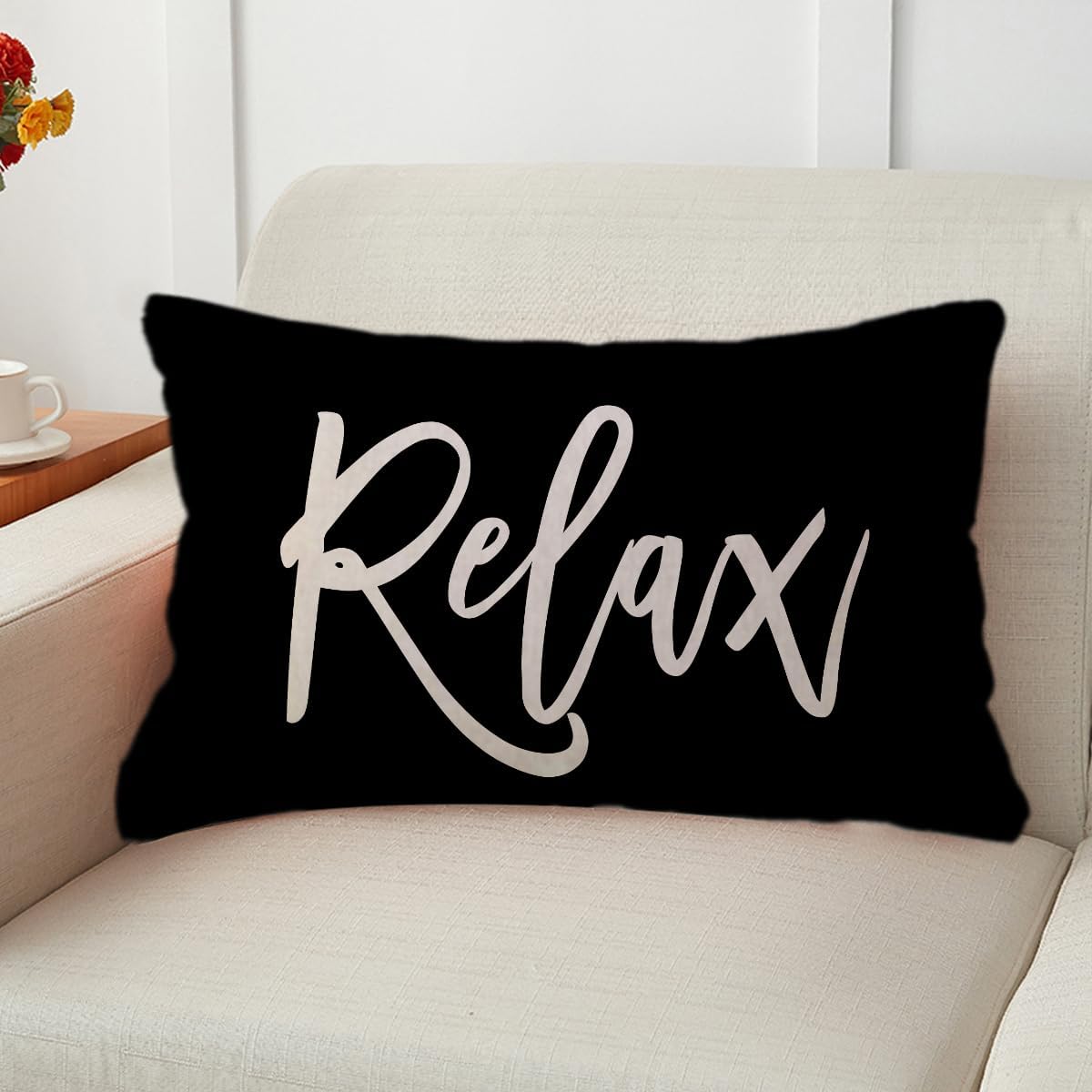 ULOVE LOVE YOURSELF Relax&Unwind Throw Pillow Covers 12x20 Farmhouse Spring Summer Decorative Lumbar Pillowcases Porch Patio Cushion Covers 2Pack for Bedroom Living Room Sofa Couch Home Decor (Black)