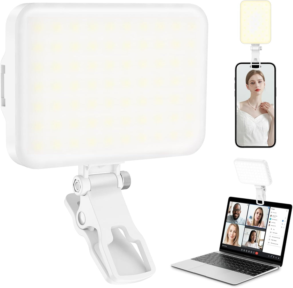 ALTSON 60 LED Portable Selfie Light Video Conference Lighting with Clip & Camera Tripod Adapter Rechargeable 2200mAh CRI 97+, 3 Light Modes for Phone iPhone Webcam Laptop Photo Makeup