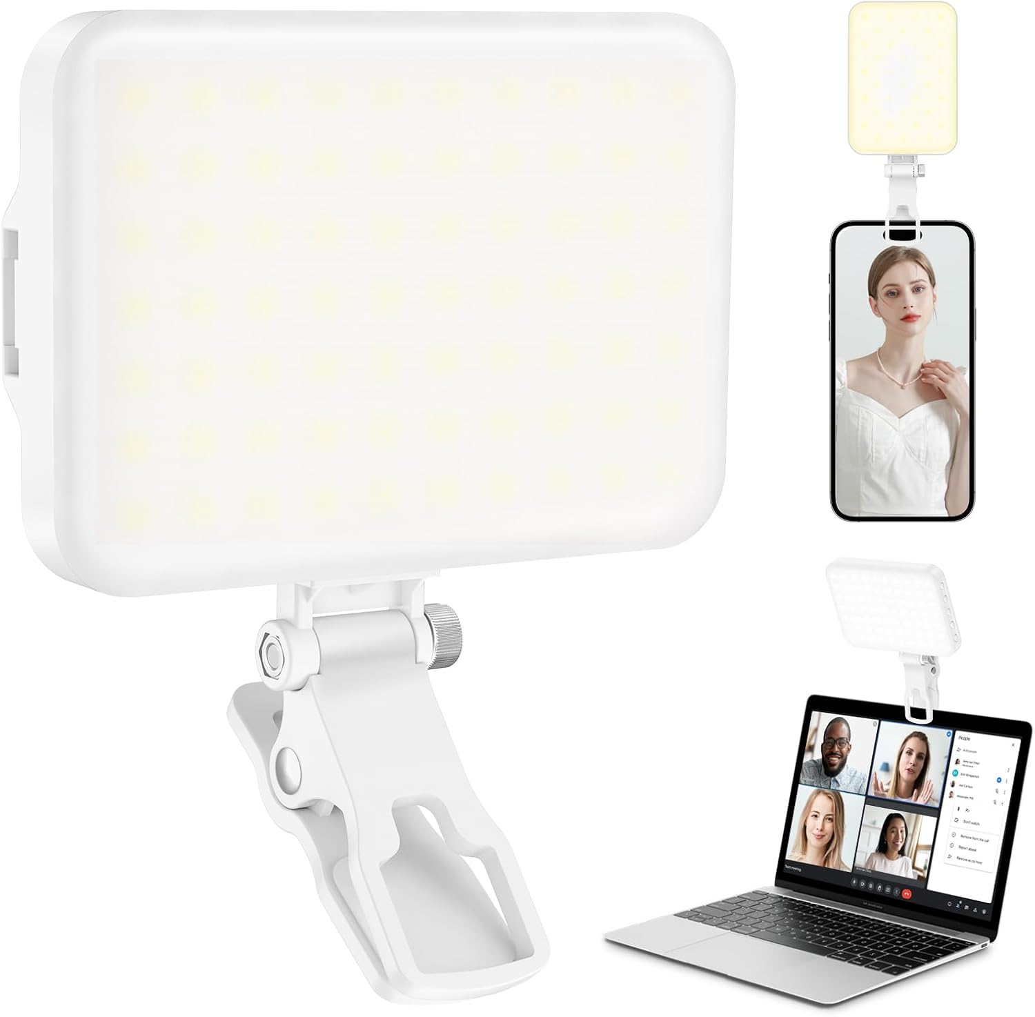 ALTSON 60 LED Portable Selfie Light Video Conference Lighting with Clip & Camera Tripod Adapter Rechargeable 2200mAh CRI 97+, 3 Light Modes for Phone iPhone Webcam Laptop Photo Makeup