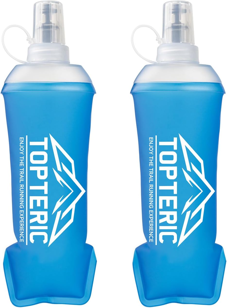 Collapsible Soft Flask Water Bottle, TPU Soft Folding Flexible Water Bottles for Hydration Pack/Running Vest, BPA/PVC Free, Ideal for Running Hiking Cycling Climbing (250ml-2 Pack)