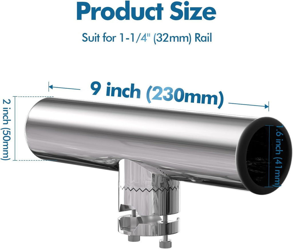 Fishing Rod Holder for Boat ,Stainless Steel 316 Rail Mount Clamp Fishing Rod Holders Marine Grade 360 Degree Adjustable Fishing Rod Holder