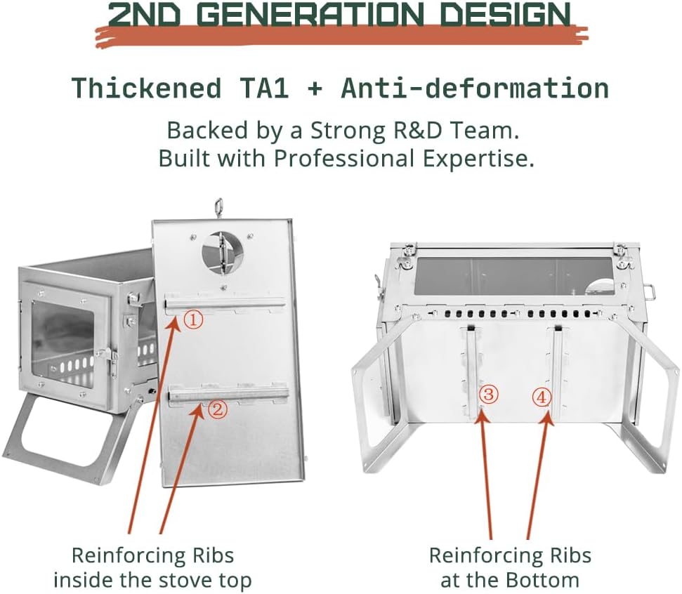 FireHiking Ultralight Wood Stove (2nd Gen) LANK Max Camping Titanium Tent Stove Thickened TA1 Anti-deformation Folding Portable Wood Burning Stove