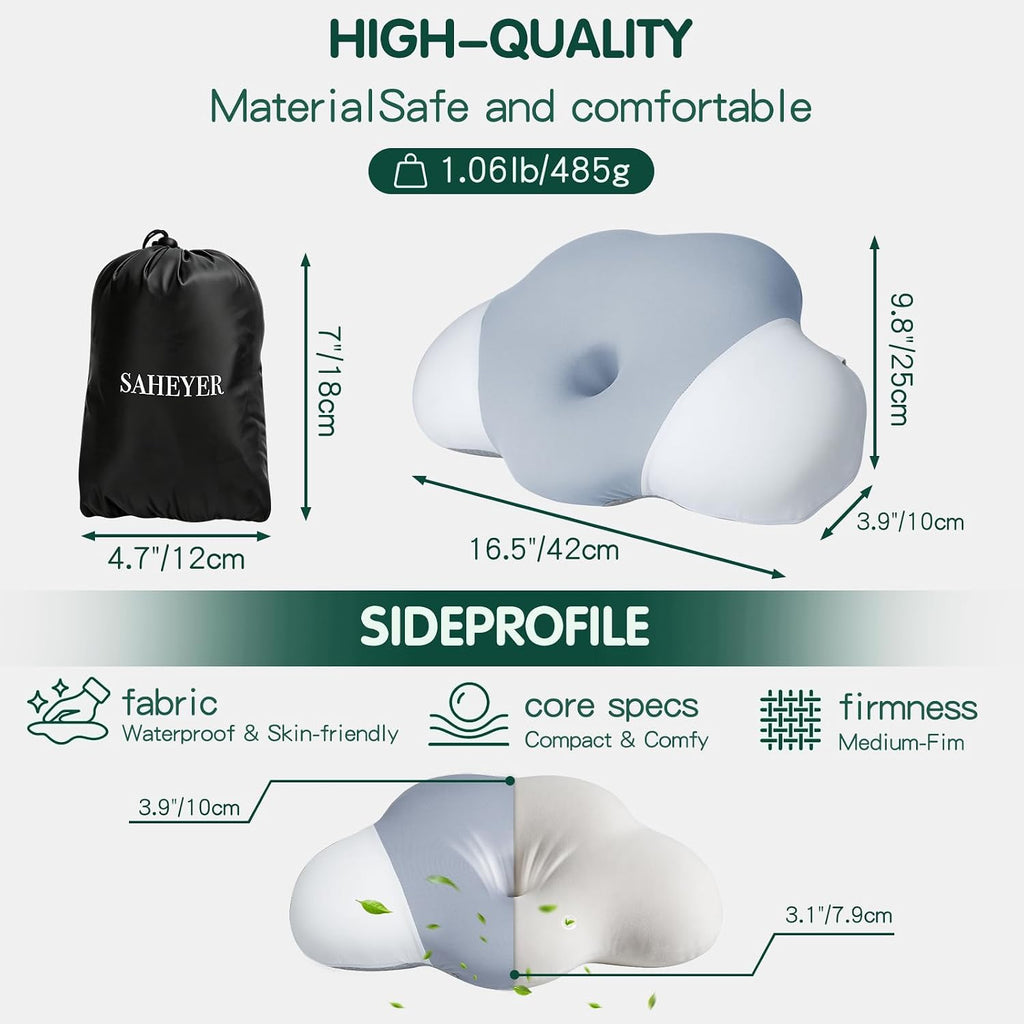 SAHEYER Memory Foam Camping Pillow, Upgraded Lengthened Travel Pillows for Sleeping, Cervical Neck Support Camping Gear Accessories - Small Pillow Travel Essentials for Sleep, Backpack, Hammock, Grey