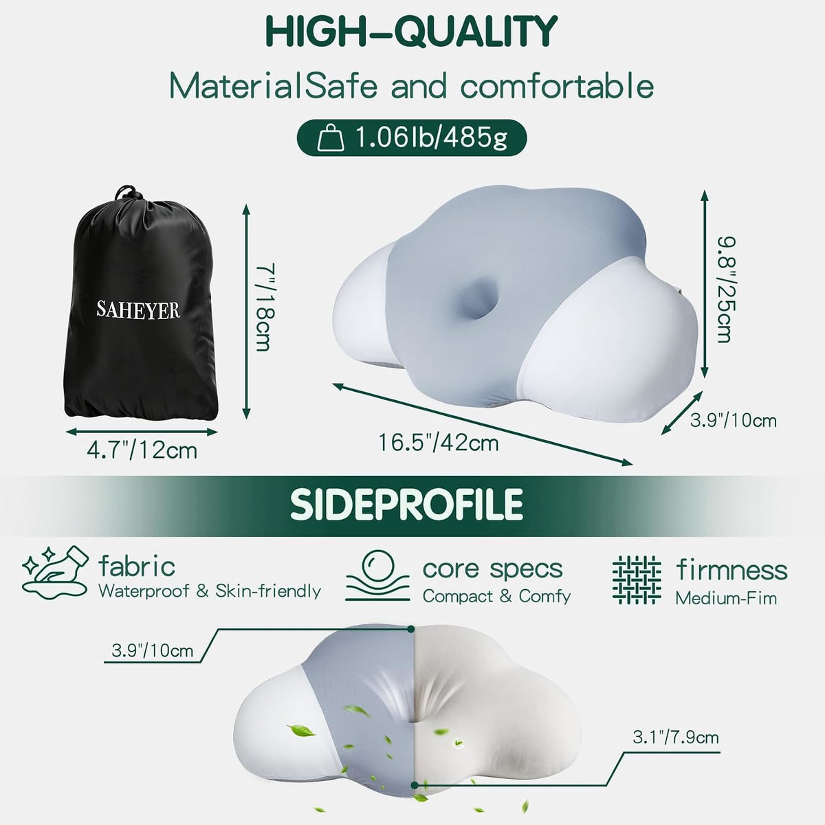 SAHEYER Memory Foam Camping Pillow, Upgraded Lengthened Travel Pillows for Sleeping, Cervical Neck Support Camping Gear Accessories - Small Pillow Travel Essentials for Sleep, Backpack, Hammock, Grey