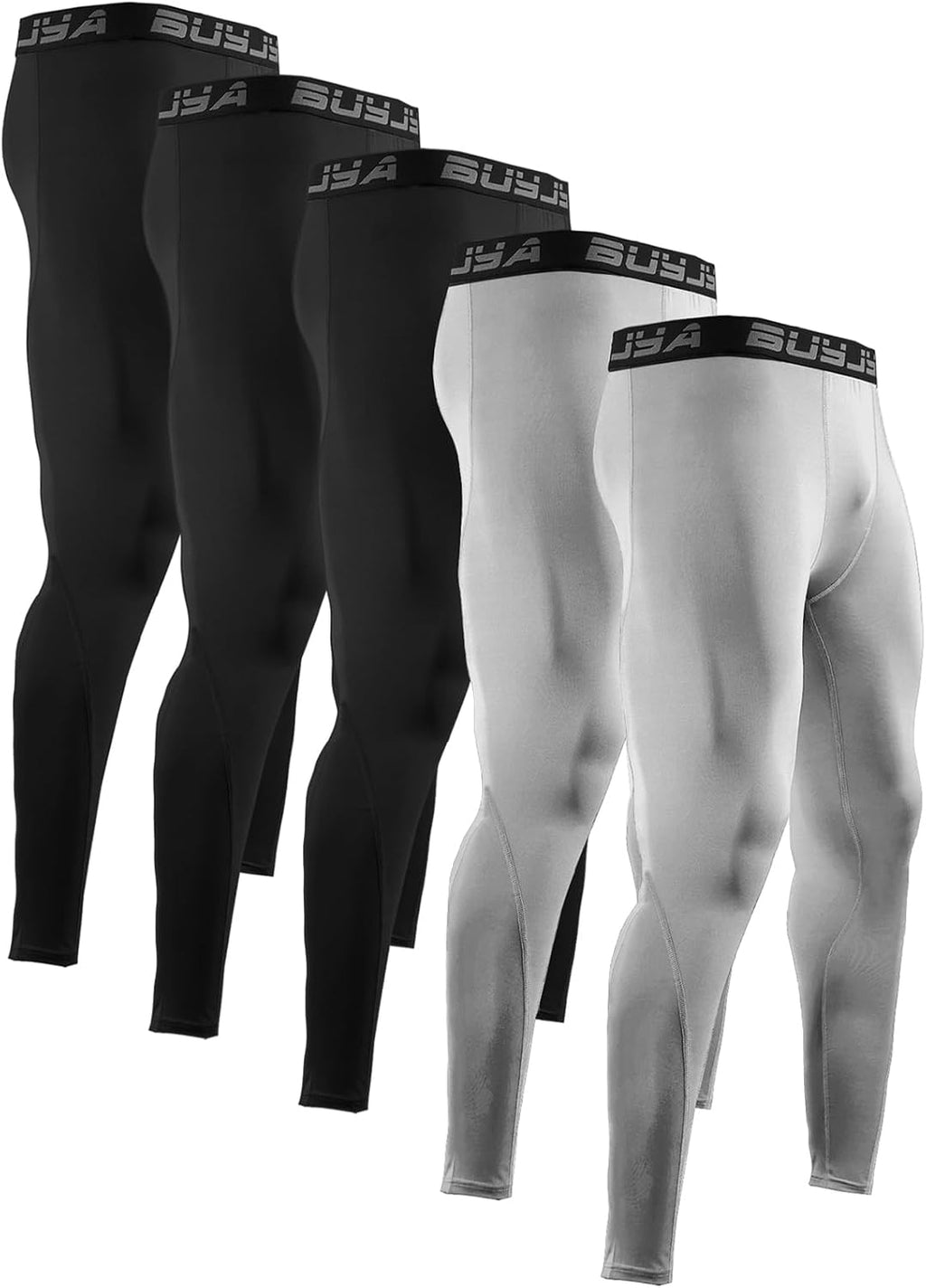 BUYJYA 3 or 5 Pack Men's Compression Pants Base Layer Tights Leggings
