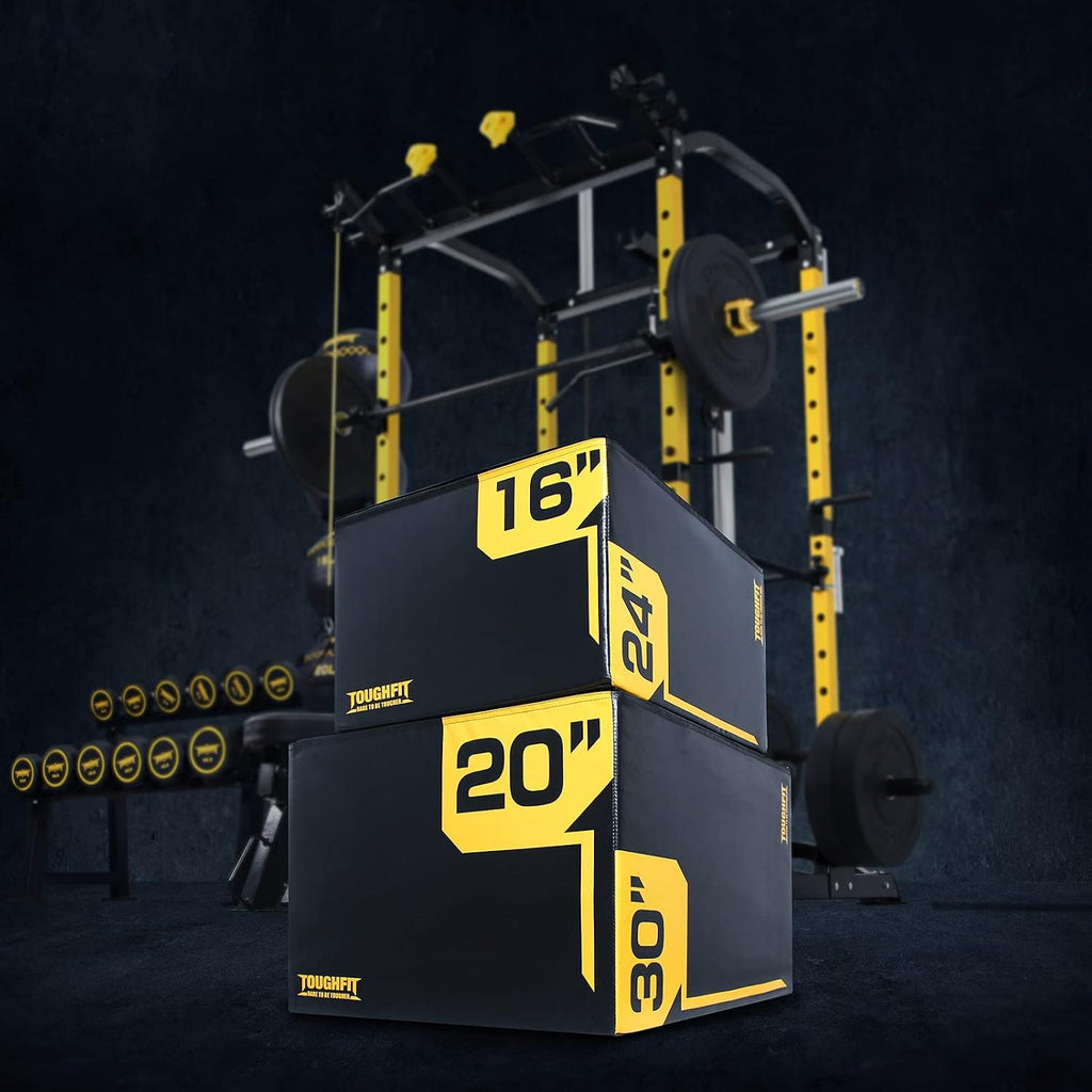 ToughFit Plyo Box - 3 in 1 Foam Plyometric Box - Jump Box for MMA, Crossfit - Adjustment Height Plyometric Jump Box for Home Gym - PVC Cover Platform & High-Density Workout Box