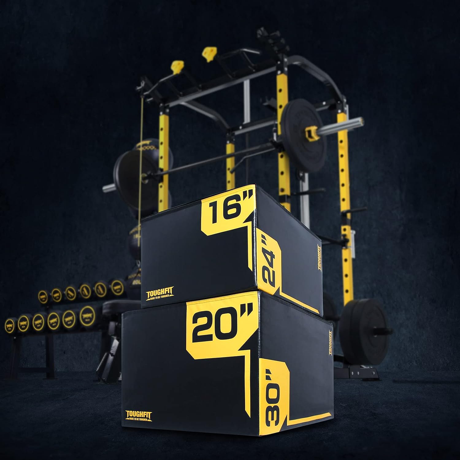 ToughFit Plyo Box - 3 in 1 Foam Plyometric Box - Jump Box for MMA, Crossfit - Adjustment Height Plyometric Jump Box for Home Gym - PVC Cover Platform & High-Density Workout Box