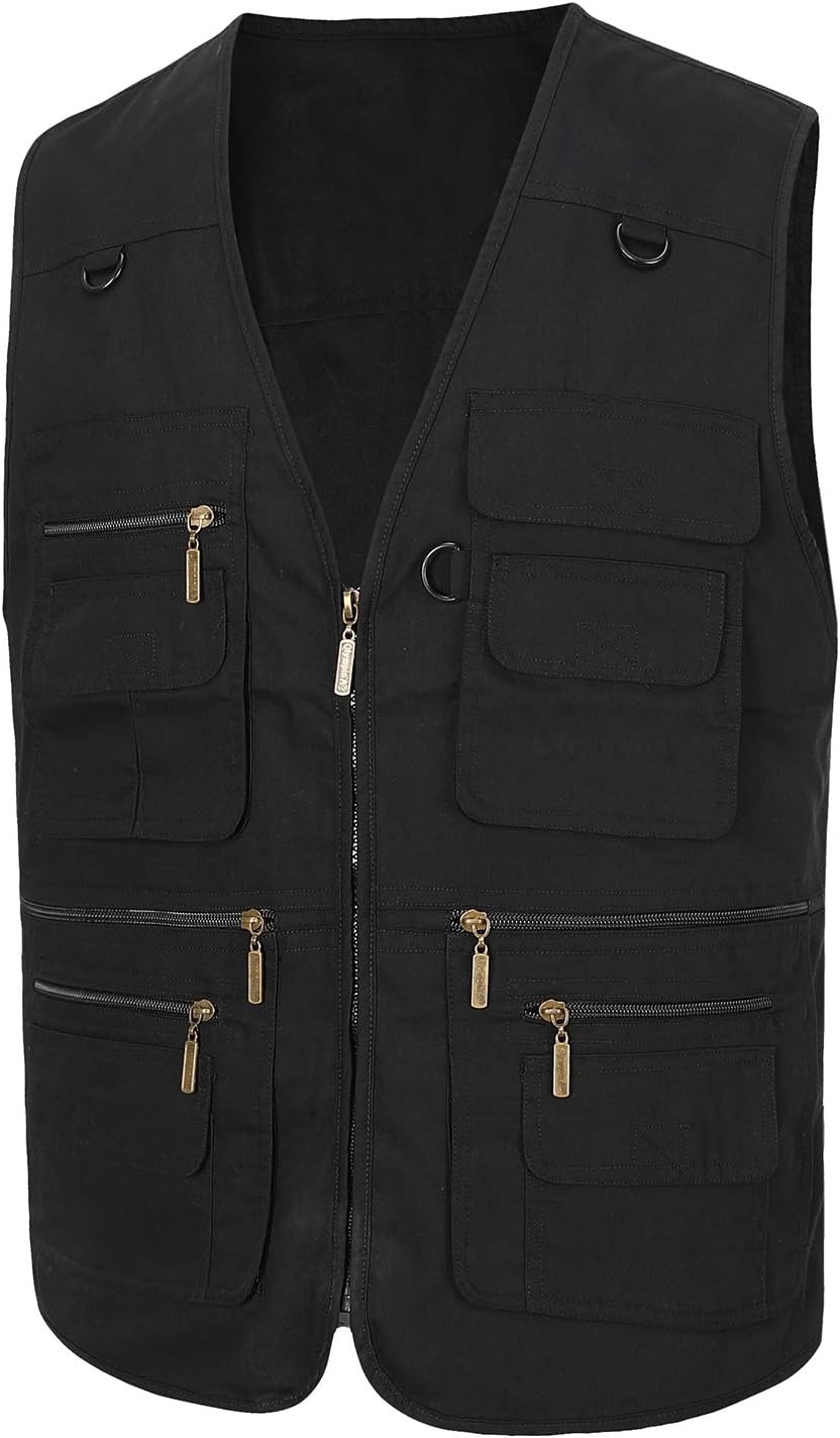 Spanye Mens Safari Travel Photo Vest Outdoor Fishing Multi Pocket Jacket Beige