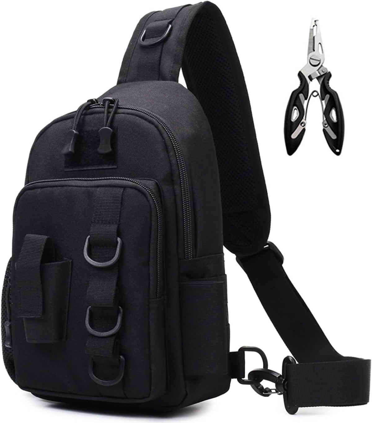 Fishing Sling Bag - Small Fishing Tackle Storage Bags with Rod Holder((Black)