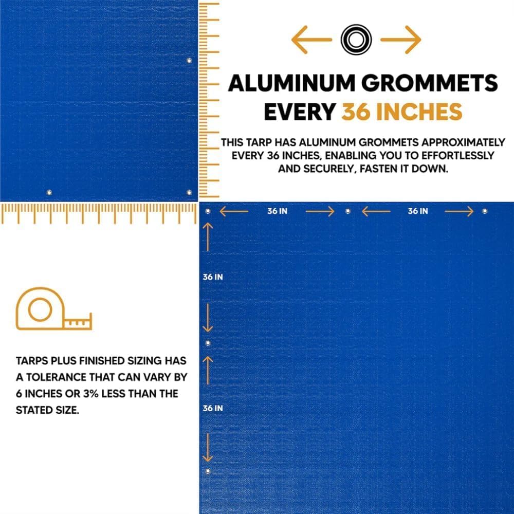 TarpsPlus Light-Duty 6 Mil Poly Tarps, Waterproof & Tear Resistant Temporary Cover, Multi-Purpose Tarp for Cars, Garden, Equipment, Camping & Outdoor Use, Blue 20' x 20'