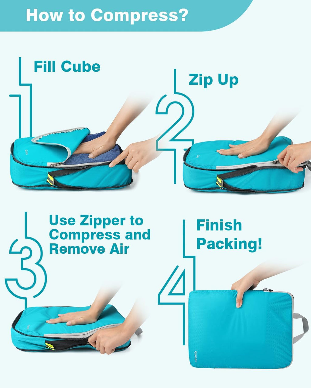 Gonex 10-Piece Compression Packing Cubes with Travel Organizer Set