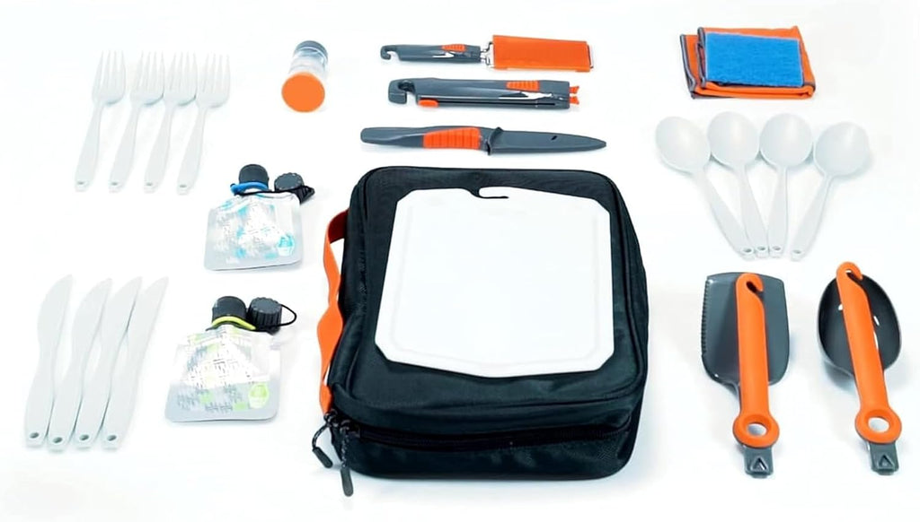 GSI Outdoors Destination Kitchen Set 24‑Piece, Full Camp Kitchen Kit, Cutlery for Persons, Pivot Tools, Spice Shakers & Carry Travel Case