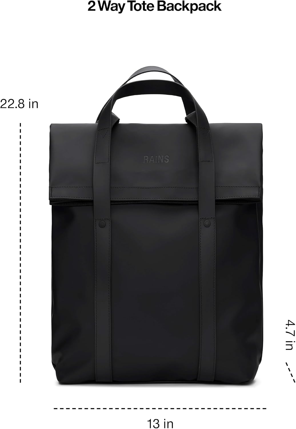 RAINS 2 Way Tote Backpack - Waterproof Convertible Laptop Bag, 4 Gallon
