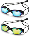 Aegend Swimming Goggles with Adjustable Bungee Strap, No Leak Anti-Fog UV Protection Mirrored Swim Goggles Adults (2 Pack)
