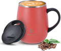 Ideus 16 oz Insulated Coffee Mug with Handle and Lid (Jellyfish Red)