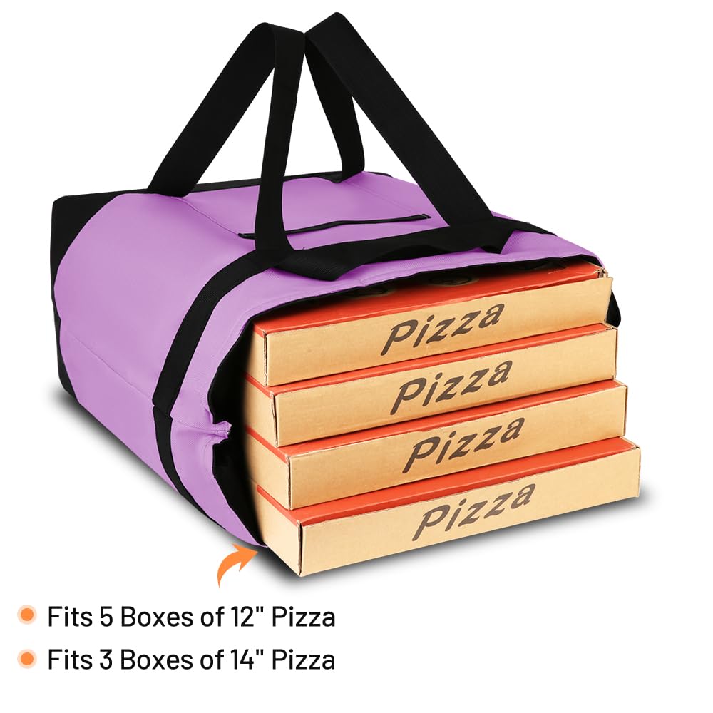 Insulated Reusable Tote Bag for Grocery Shopping for Women/Men, Pizza/Food Delivery Bag to Keep Food Cold/Hot for Commercial Delivery Services, Cooler bags for Travel/Beach/Picnic, Lavender