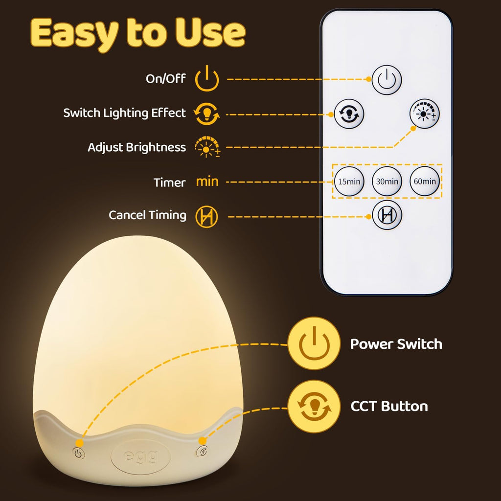 COOLNIGHT Egg Light for Nursery,10 Colors&Stepless Dimming Baby Night Light