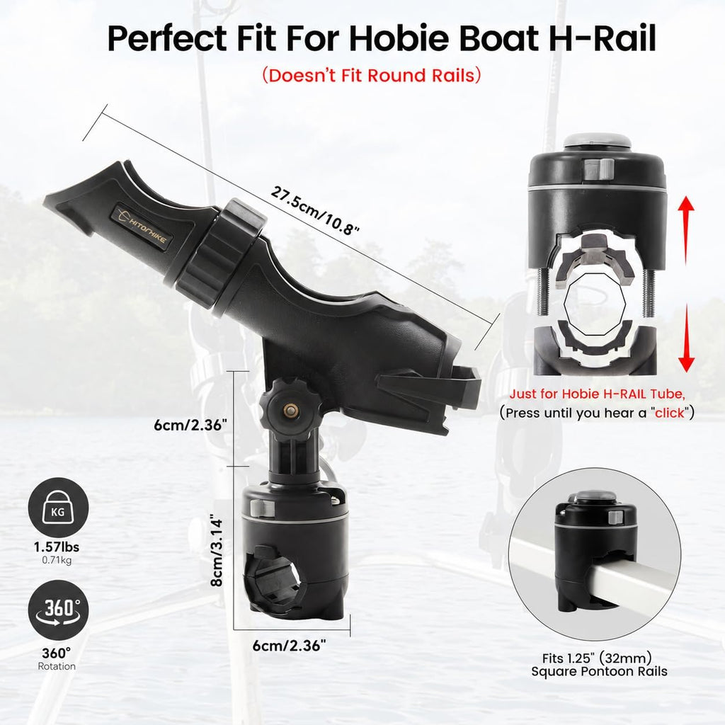 HITORHIKE Hobie H-Rail Fishing Rod Holder for Boat and Kayak, Compatible with Kayak Fishing Accessories