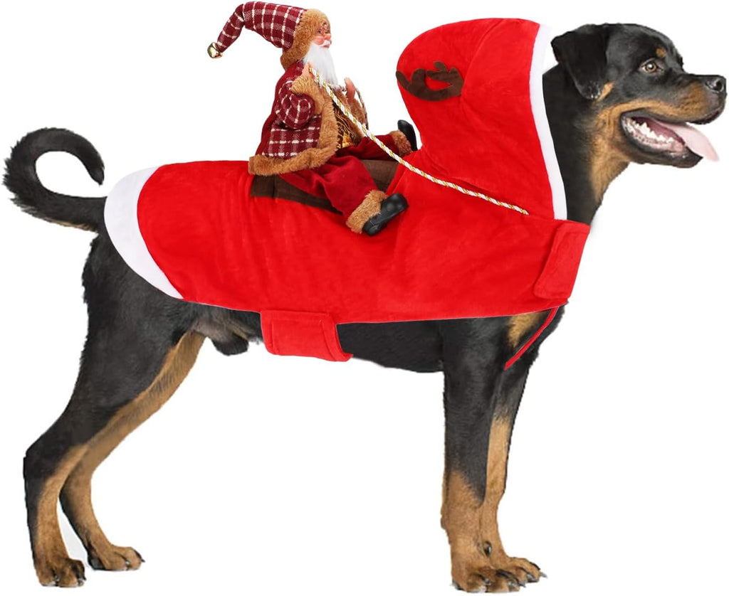BWOGUE Santa Dog Costume, Dog Christmas Outfit, Riding Pet Clothes, Size L