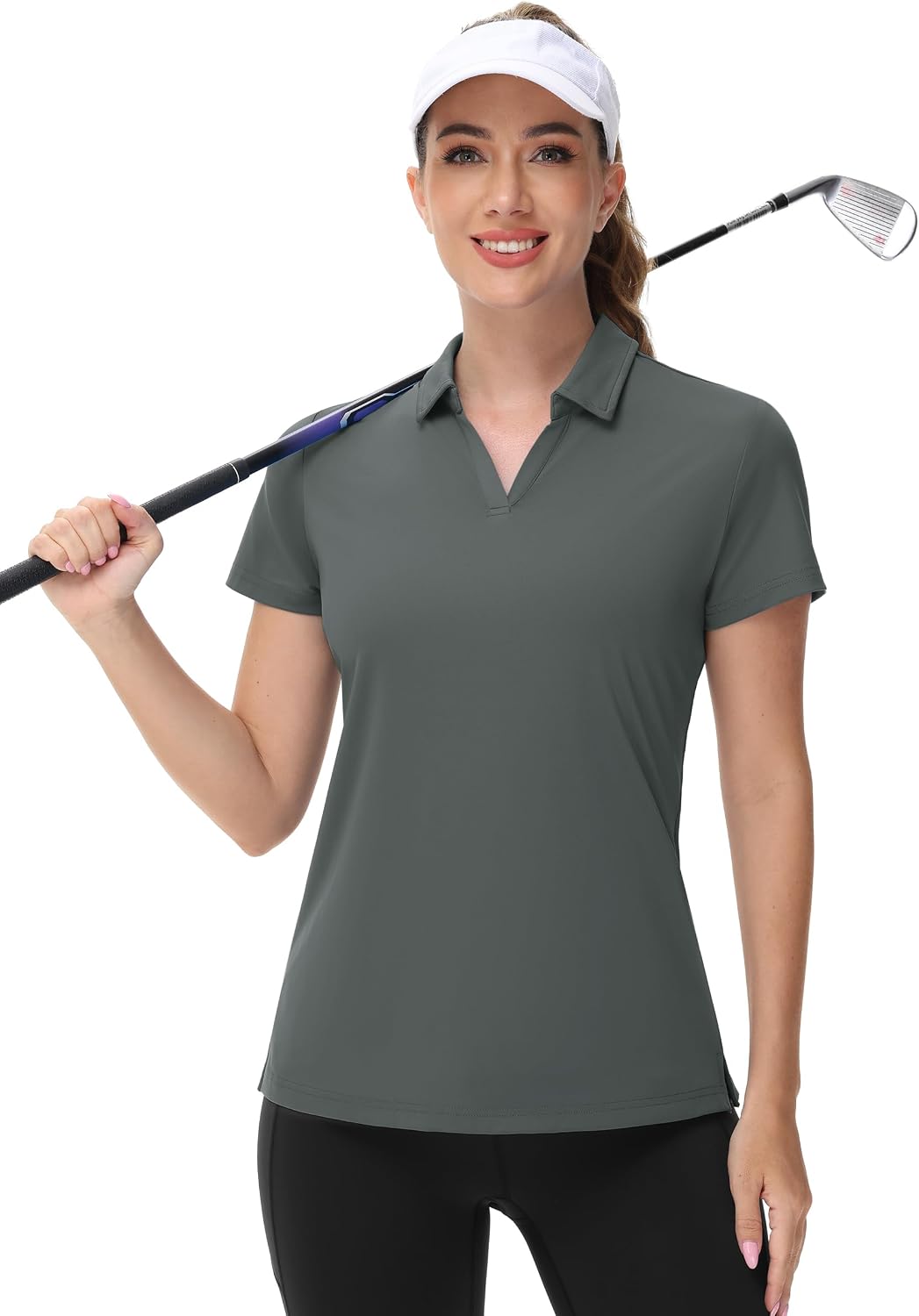 TACVASEN Women's V-Neck Polo Shirts UPF 50+ Short Sleeve Sun Protection Quick Dry Golf Polos Collared Shirt