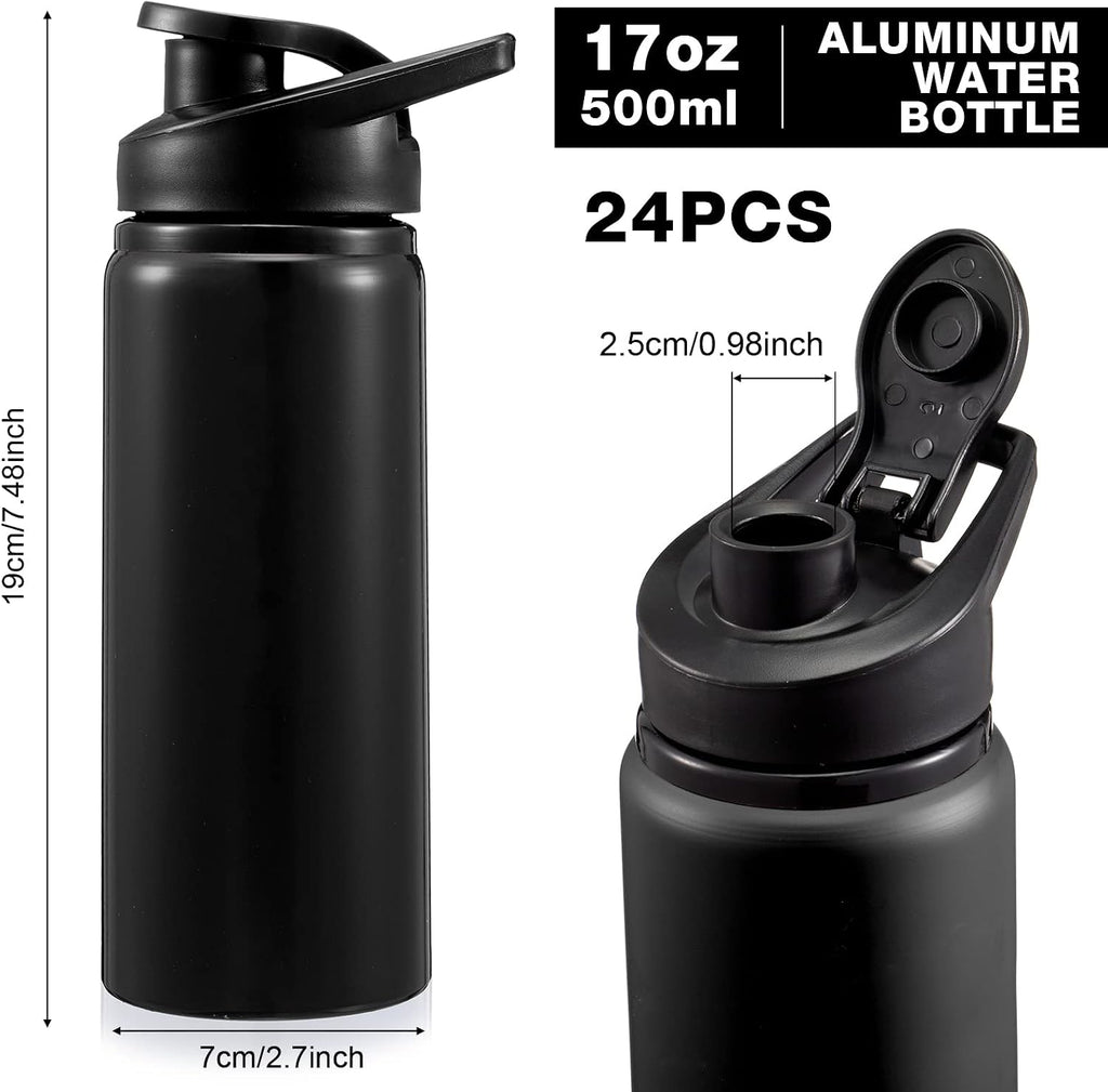 Foaincore 24 Pack Aluminum Water Bottles Bulk,17 oz Reusable Metal Lightweight Water Bottle with Leakproof Flip Lid & Carry Handle,Bulk Sports Bottles for Gym,Cycling,Hiking,Travel