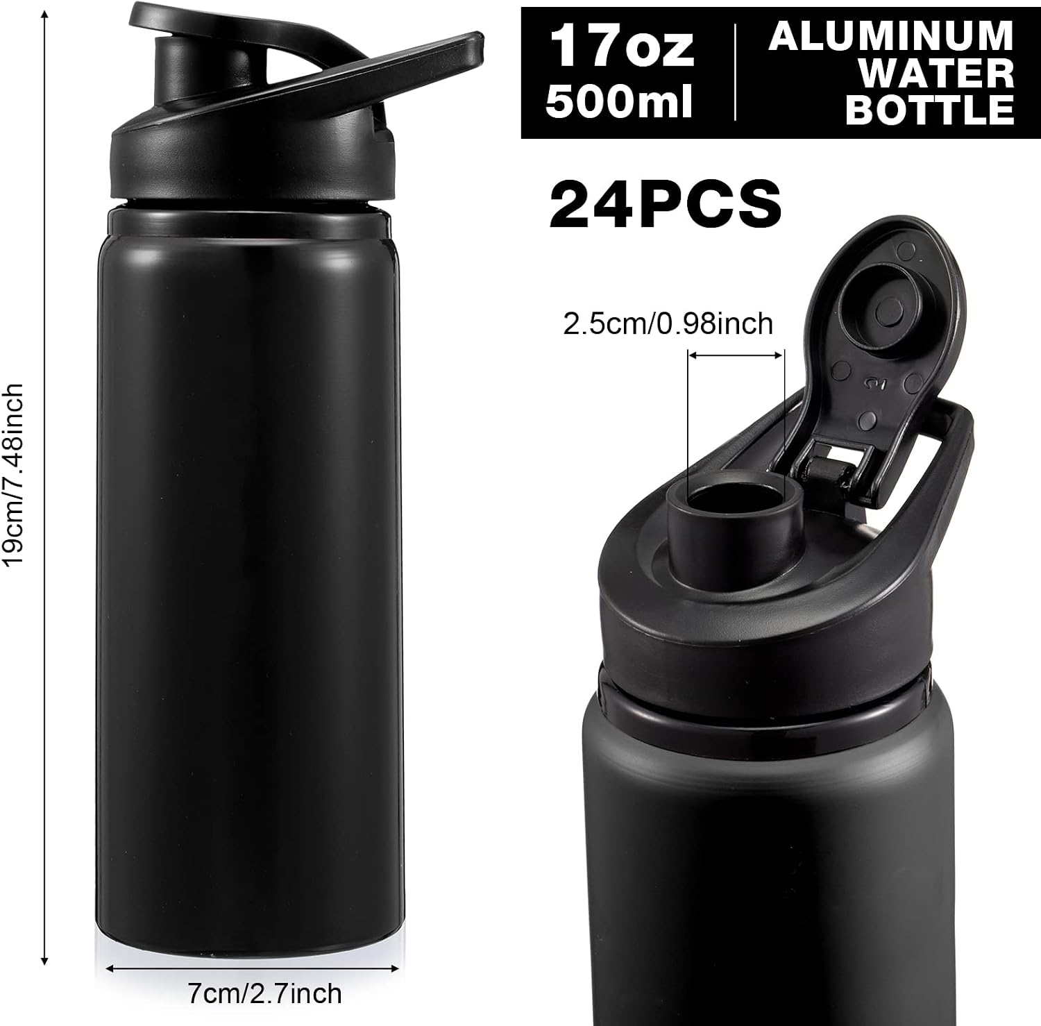 Foaincore 24 Pack Aluminum Water Bottles Bulk,17 oz Reusable Metal Lightweight Water Bottle with Leakproof Flip Lid & Carry Handle,Bulk Sports Bottles for Gym,Cycling,Hiking,Travel