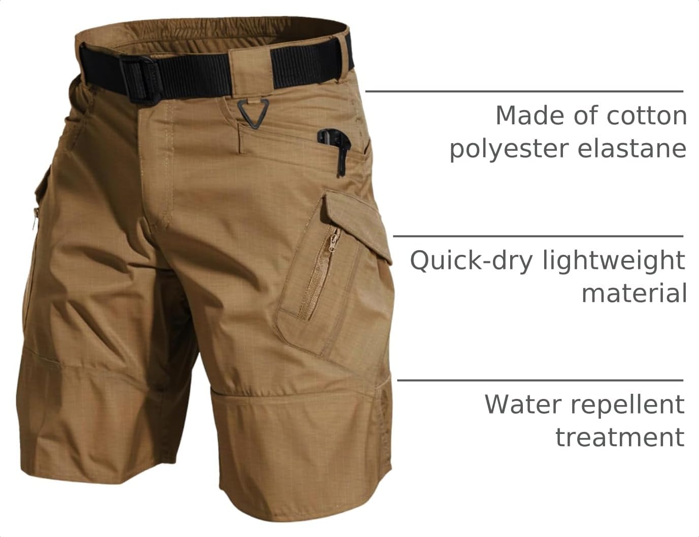 AUTIWITUA Men's Hiking Shorts Waterproof Tactical Cargo Short Pants Quick Dry Work Shorts with Multi Pockets(No Belt)