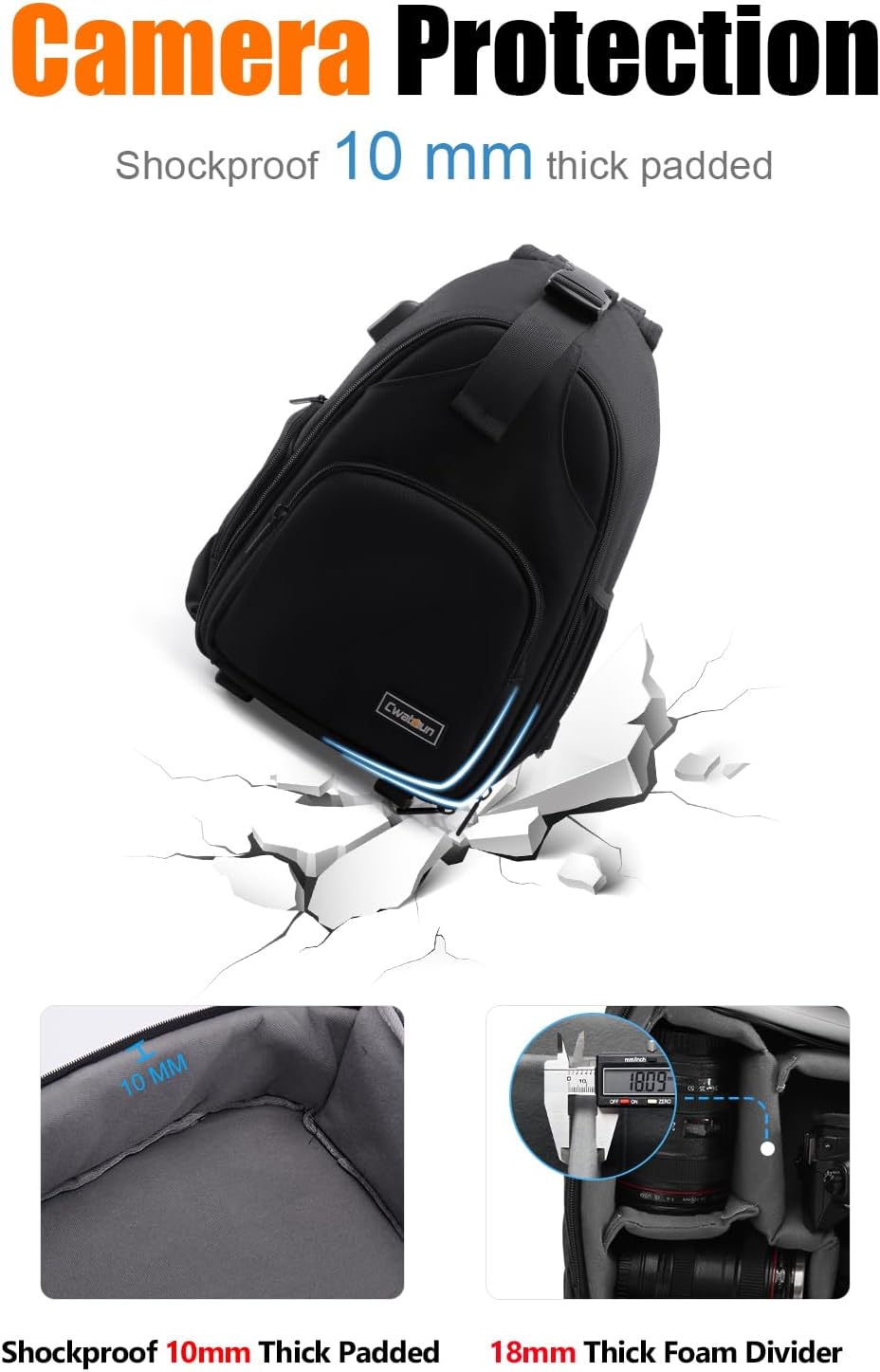 Cwatcun 2-in-1 Sling/Backpack, USB Camera Bag for DSLR/Mirrorless