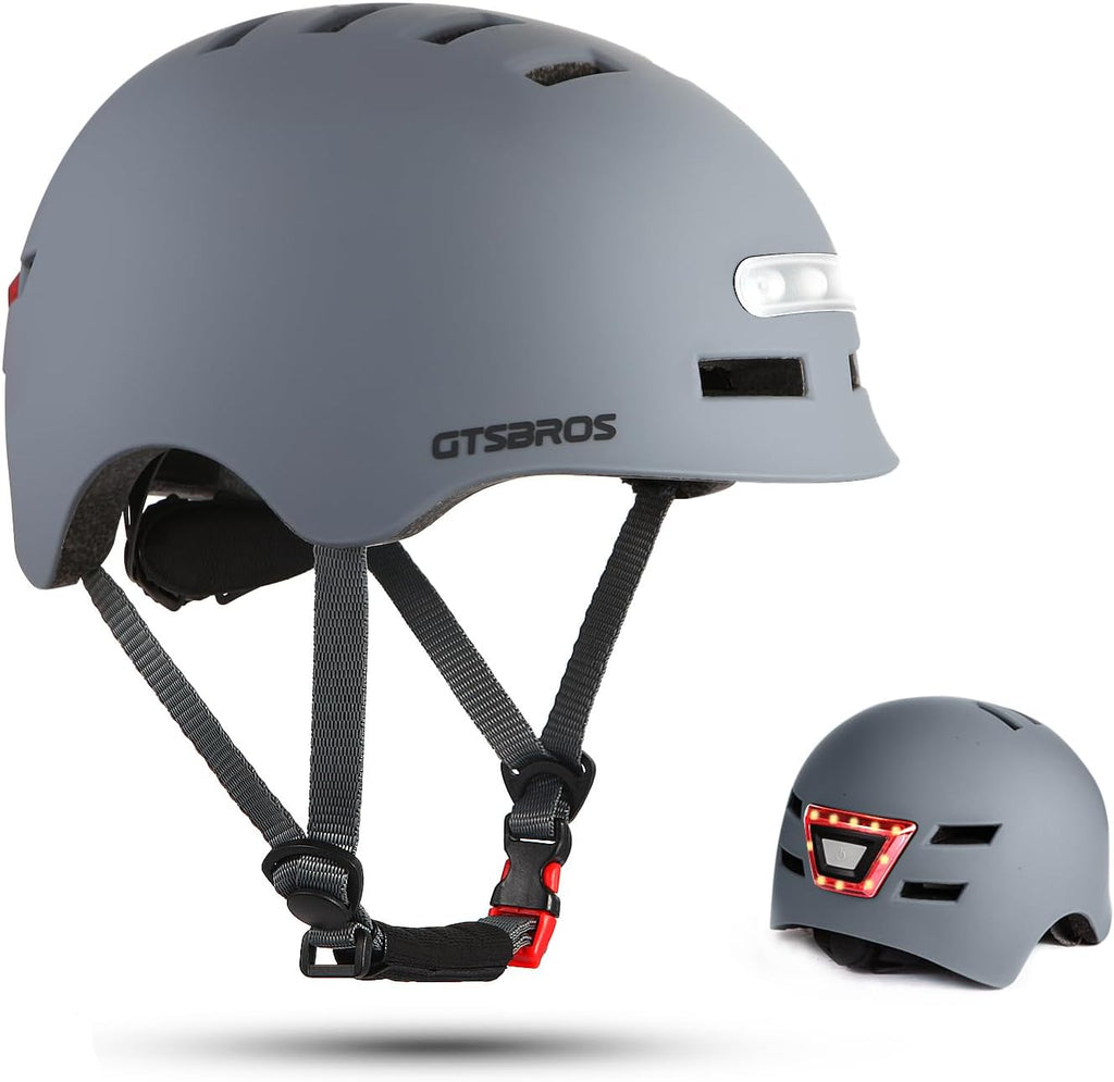 Adult Bike Helmet with LED Lights, Lightweight Adjustable Bicycle Helmet for Men Women, Safety Certified Cycling Helmet for Urban Commuting, Road Cycling, Skateboard and Scooter Riding