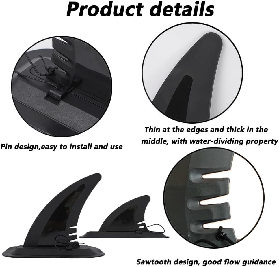 LOOEEL 3PCS Surfing Fins, Inflatable Paddle Board Fins, 1 PCS 7-inch and 1 Pairs 4-inch Center Fin with Base,Detachable Fin Dock Tail Fin for Long Board Paddle Board Surfboard Surfing Kayak Fin-Black