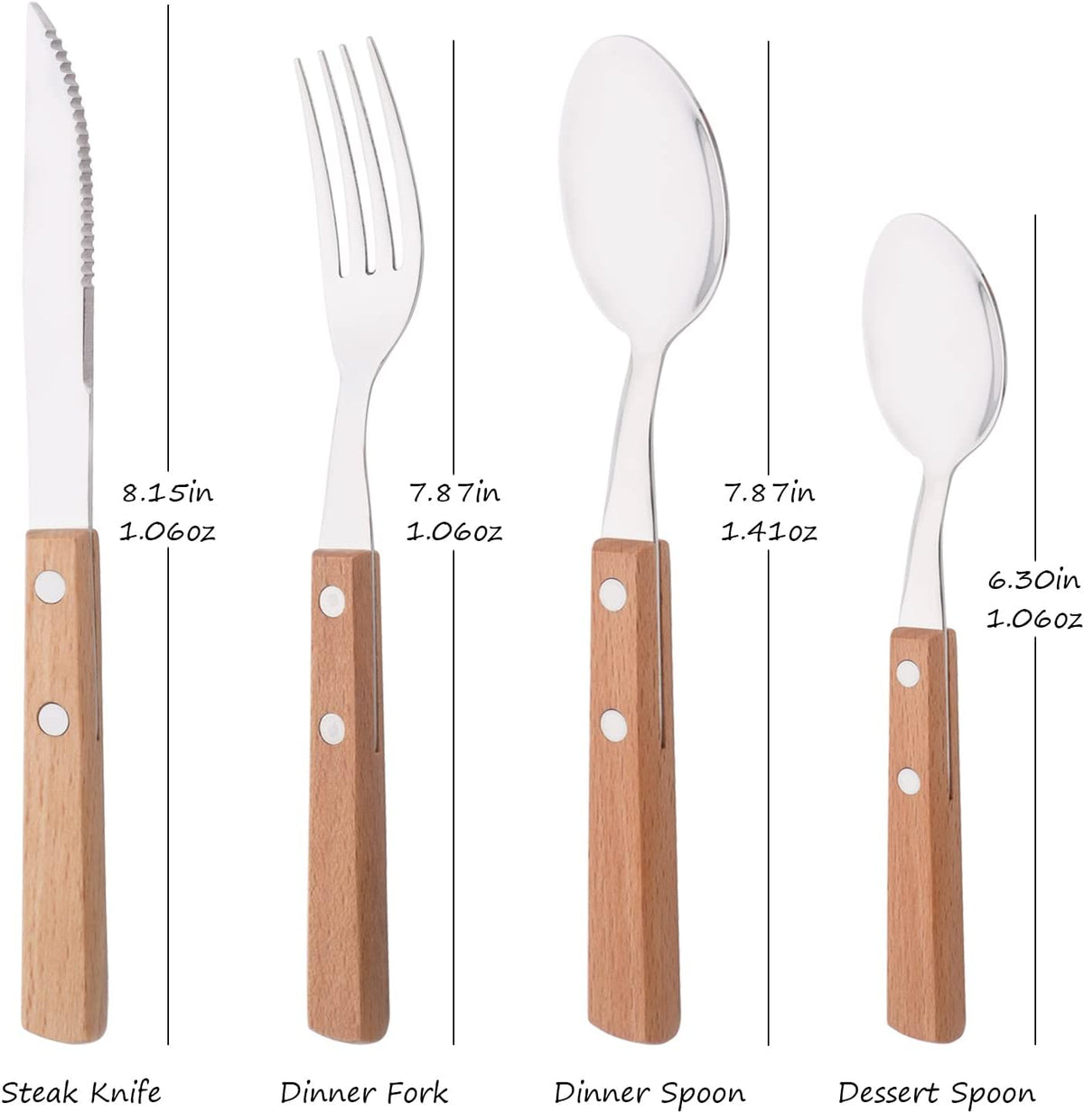 Silver Flatware Set with Natural Wood Handle, 24 PCS Silverware Set for 6, Premium 18/8 (304) Stainless Steel Cutlery Set, Forks Spoons and Knives Set for Home/Camping/Travel, Mirror Finish