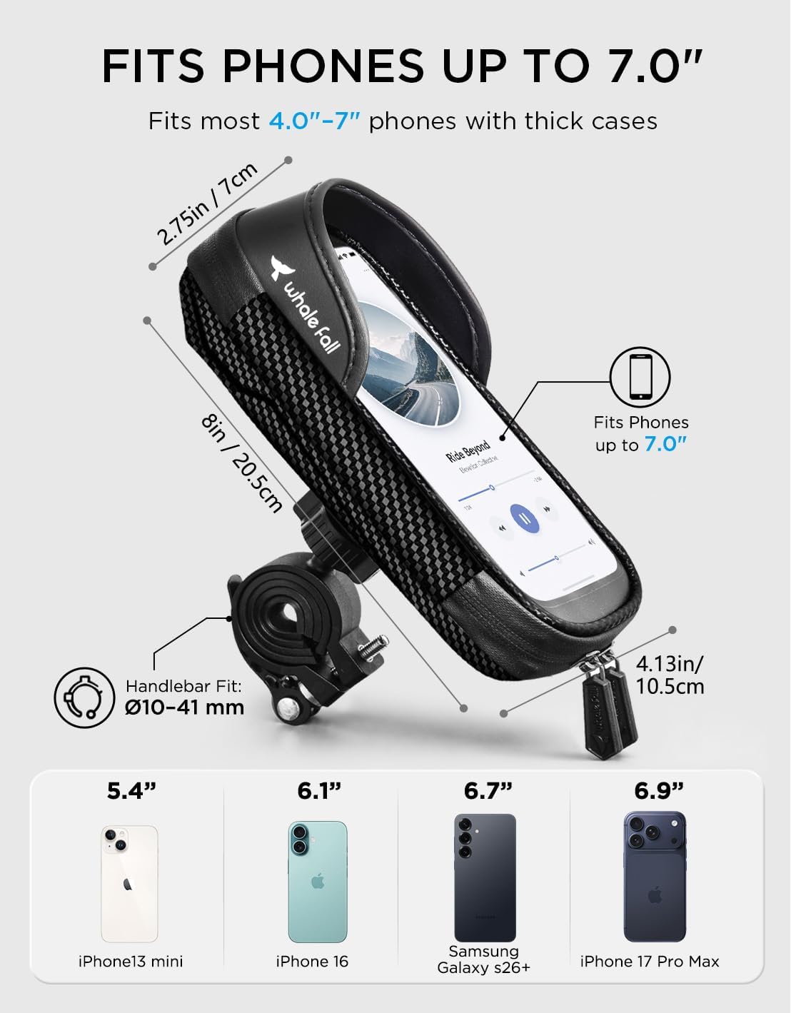 whale fall Bike Phone Holder, Waterproof Handlebar Bag for Phones up to 7"