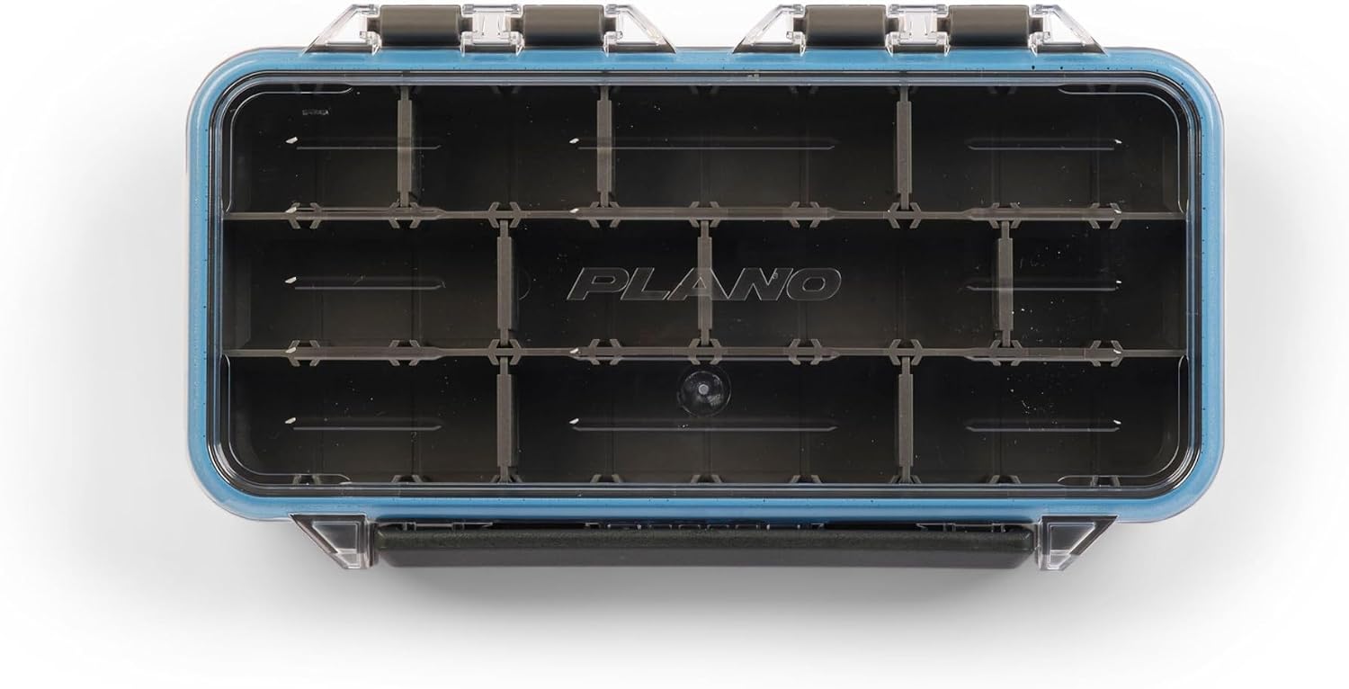 Plano StowAway 3500 Waterproof Stow Tackle Box, IPX7 Waterproof Rating, with Rustricor, Single Latch Design, Transparent DuraView Lid, Stackable Storage for Fishing Bait, Lures and Gear