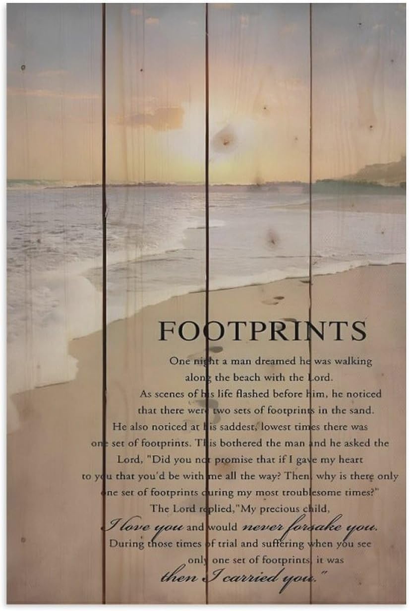Footprints in the Sand Religious Canvas Wall Art Posters, Inspirational Beach Sunset Poem Print Poster (Unframed 20x30inch, Footprints(1))