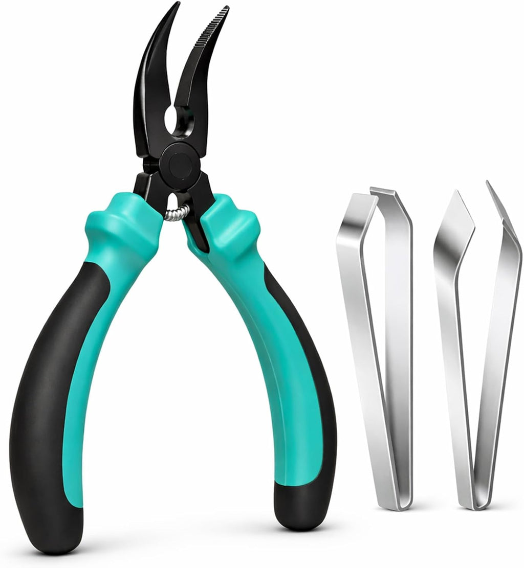 Fish Pin Bone Pliers & Tweezers Set – Serrated Jaw Plier with Flat & Slant Tweezers, Rust-Resistant Deboning Tools for Salmon, Trout & Seafood