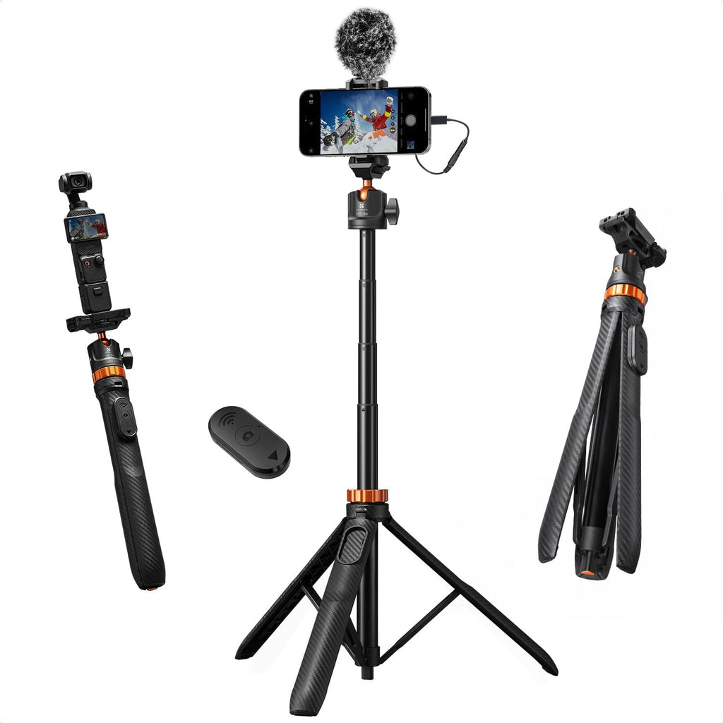 K&F CONCEPT Auto Open 62'' Selfie Stick Tripod with Remote for Vlog