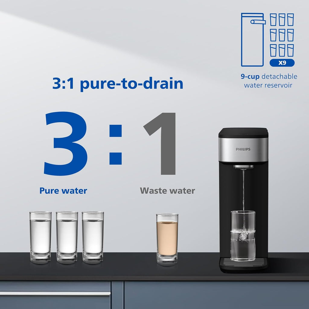 PHILIPS Reverse Osmosis Water Filter Countertop, Compact 5 Stage RO Water Filtration System Purifier Dispenser with Aquaporin Technology, NSF/ANSI 372 Certified, Reduce TDS