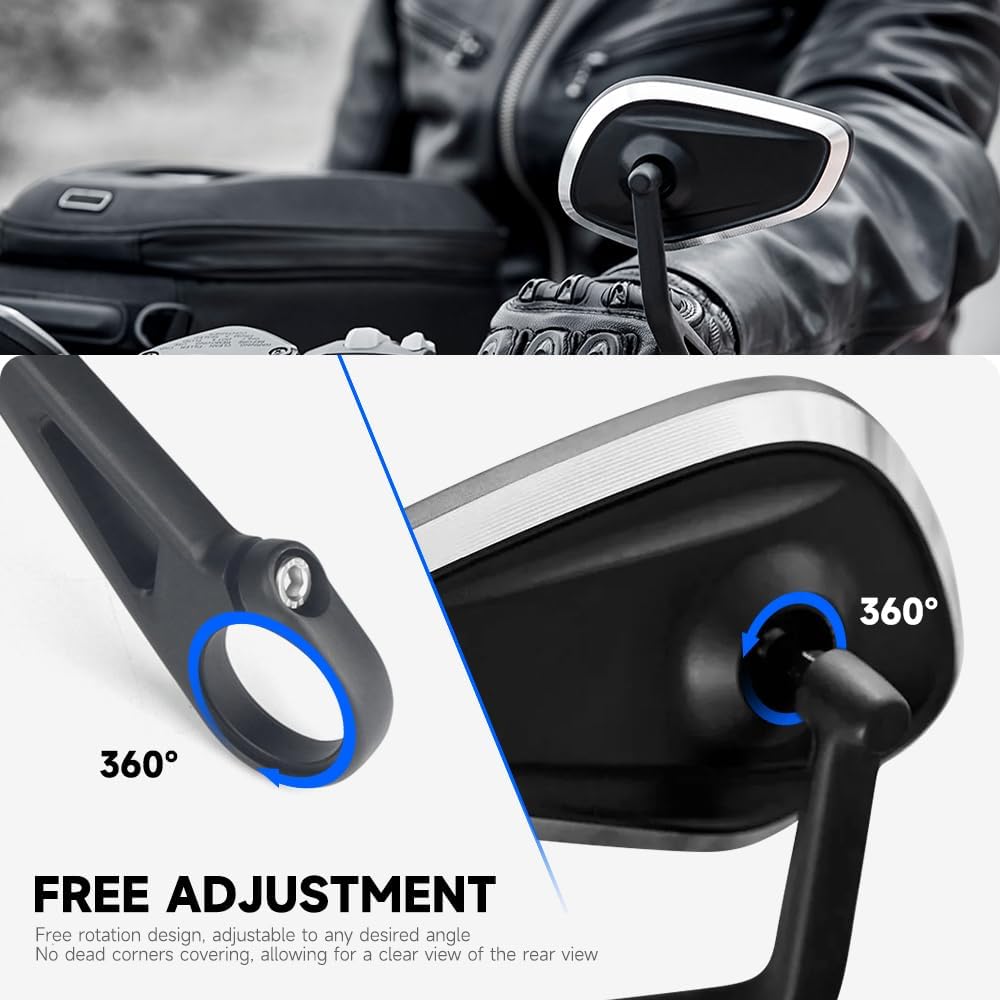 Motorcycle Handlebar Bar End Mirrors, CNC Aluminum 360 Degrees Adjustment Rearview Mirror Fit for Triumph Rocket 3/Street Triple 765RS/Bobber T120/Daytona 660 (Diamond Bar End Mirror)