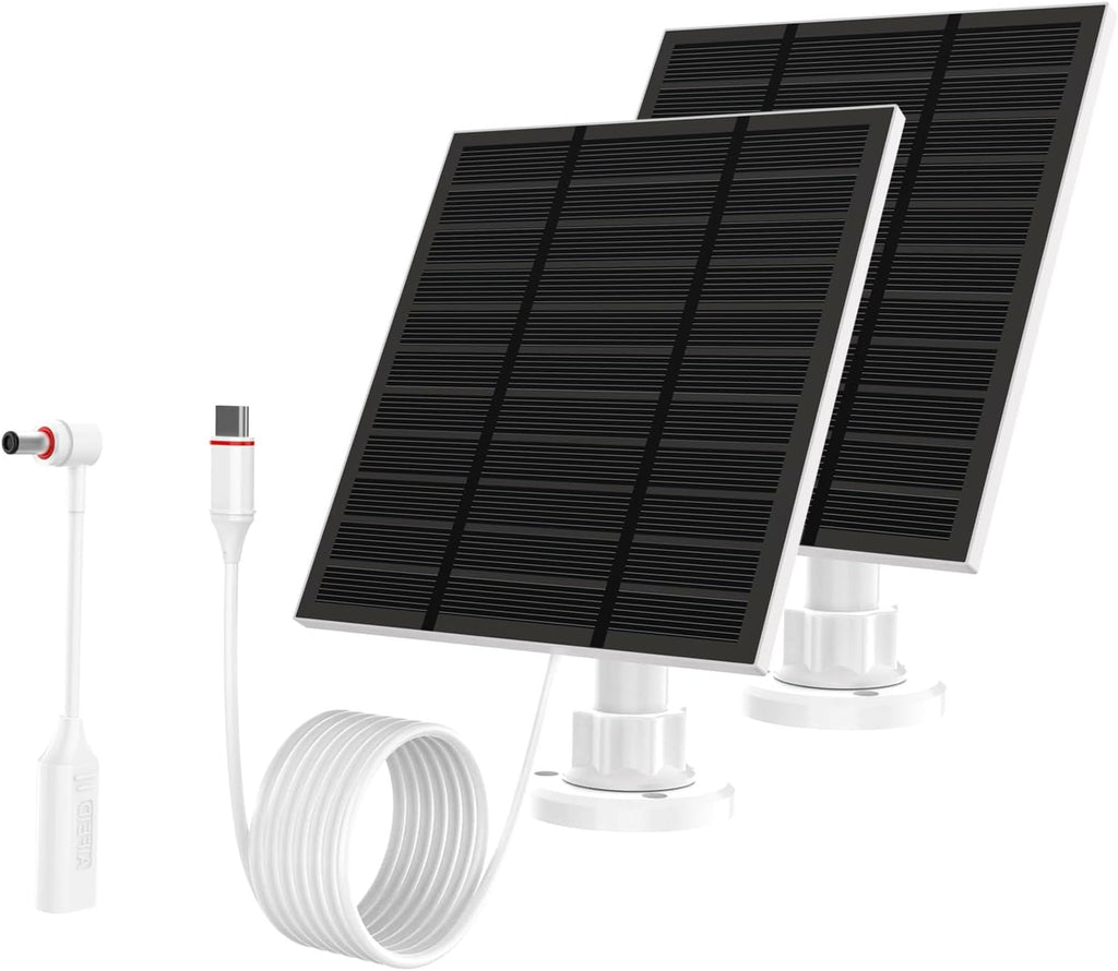 Solar Panels for Camera Outdoor Wireless (New Generation) 5W 5V Solar Panel Charger with USB-C&Plug for Spotlight Cam Plus&Stick Up Cam Pro.Waterproof IP65 360°Adjustable 10FT Cable (White, 2)
