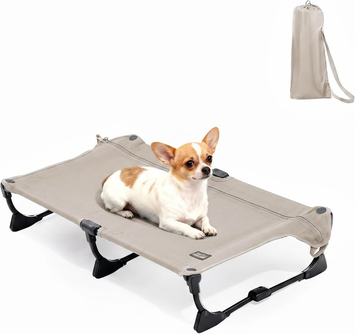 CANINE CANYON Upgraded Non-Slip Daisy Cot, Medium Foldable Elevated Dog Bed, Portable Raised Outdoor Folding Dog Cot for Camping/Home, Chew Proof Waterproof Heavy Duty Up to 160 Lbs, Brown, 32"x 23"