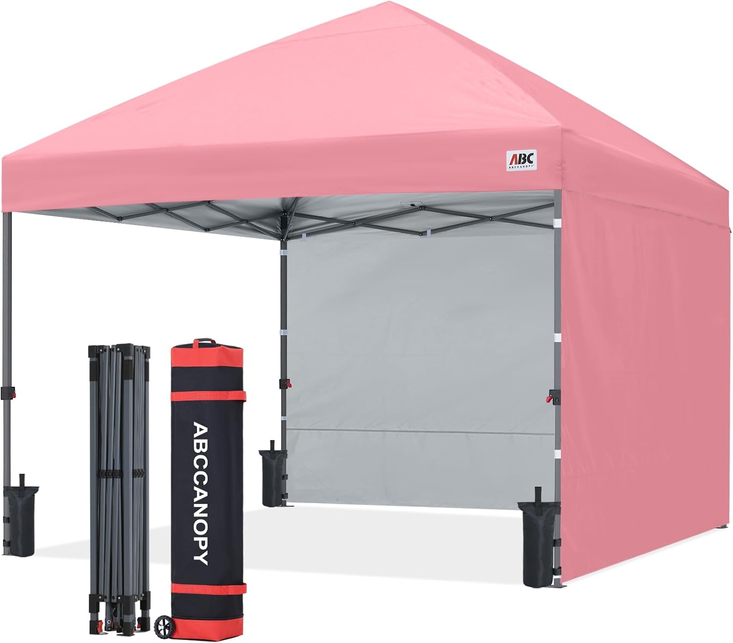 ABCCANOPY 10x10 Pop Up Canopy Tent, 2 Sidewalls, All-Weather Shade, Pink