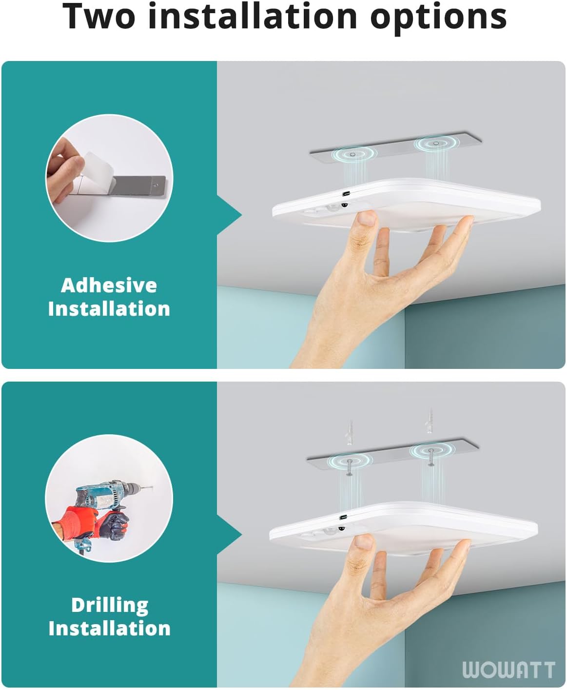 wowatt Rechargeable Battery Operated Ceiling Light Motion Sensor Indoor