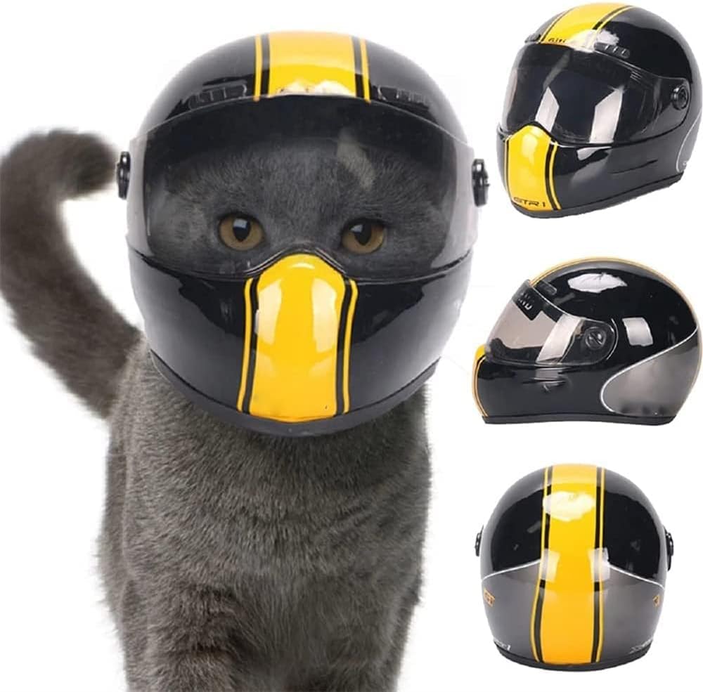 Pet Safety - Cat & Dogs Motorcycle Helmet - Full Face, Bike Riding & Outdoor (Black)