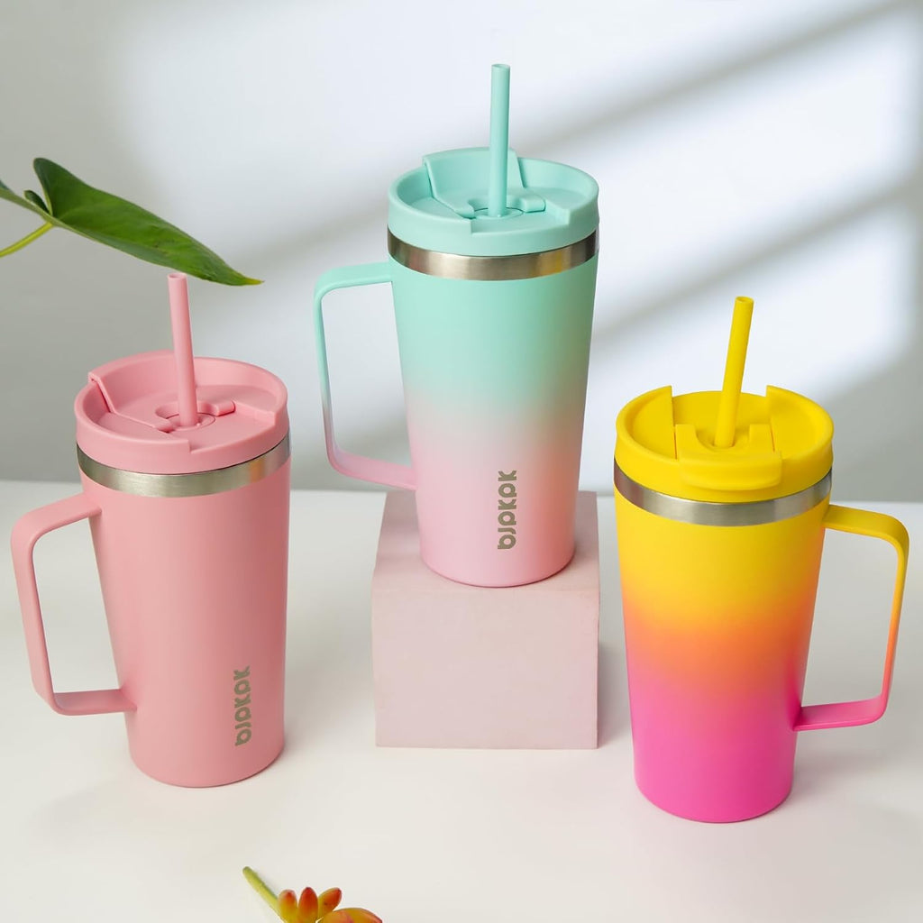 BJPKPK 18oz Insulated Tumbler with Handle, Lid & Straw, Stainless Steel