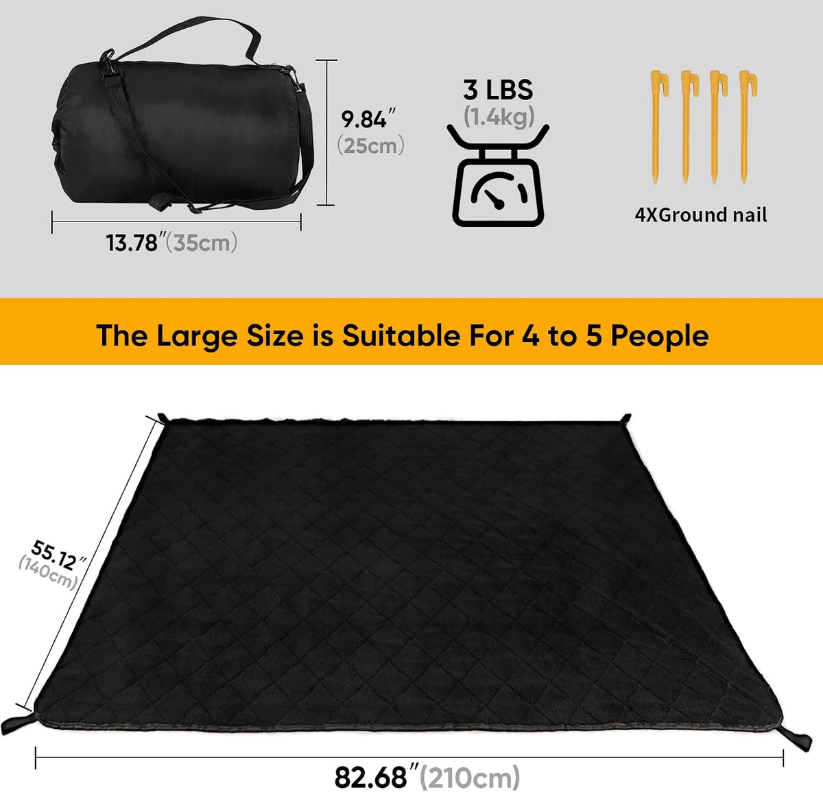 Waterproof Outdoor Blanket 82"x55", Windproof & Warm, 300 GSM Sherpa Lining