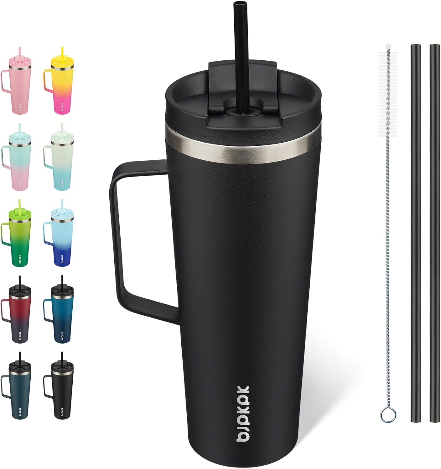 BJPKPK 26oz Insulated Tumbler with Handle, Lid & Straw, Stainless Steel