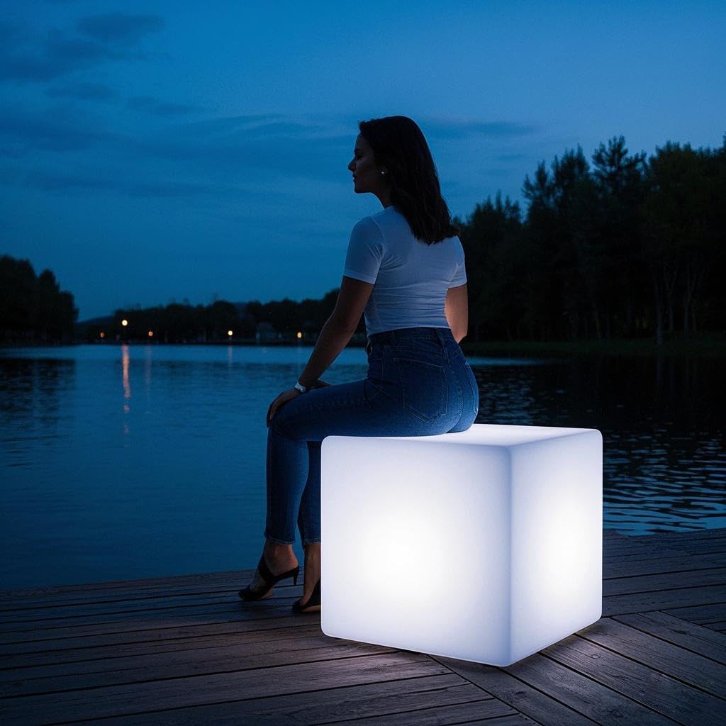 Mr.Go 20-inch LED Lighted Cube Table, Large Color-Changing Cube Chair Light