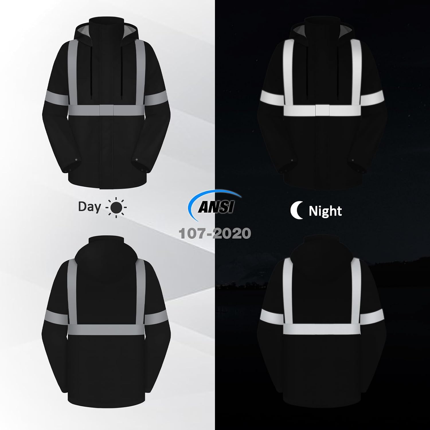 Rain Jacket, High Visibility Rain Coat and Pants, Waterproof Raincoat with Hood, Lightweight Rain Suit for Outdoor Activities, Rain Ponchos for Adults Reusable, Men Women, Black B, XXL-3XL